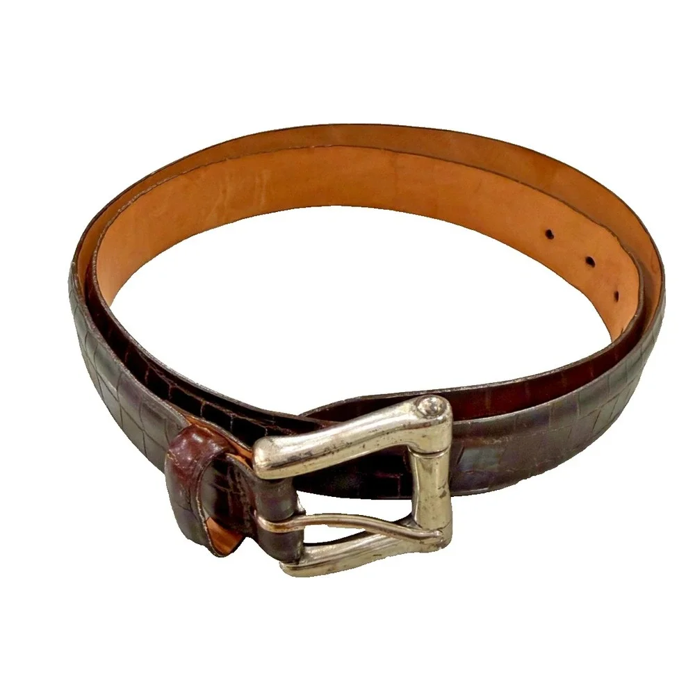 Vintage Martin Dingman Alligator Grain Belt Brown Calfskin Leather Belt Men's 40